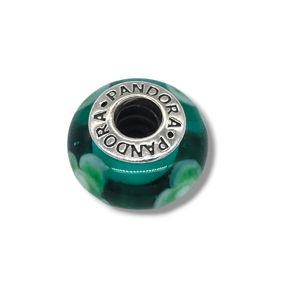 PANDORA Flowers For You Turquoise Green Murano Glass Bead Charm Retired - Picture 2 of 16